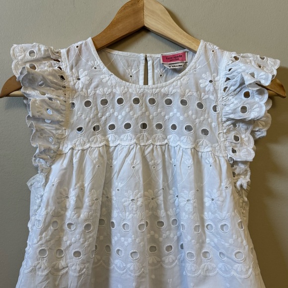 Kate Spade New York eyelet ruffle white sleeveless flutter sleeve top - Picture 3 of 8
